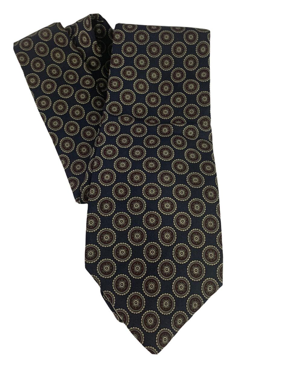 Oscar de la Renta Couture Men's Necktie Navy Blue Patterned Silk 56"